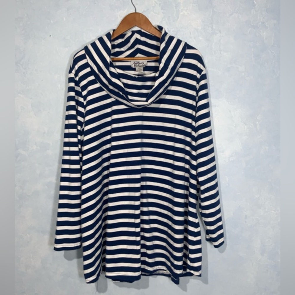 Anthony Richards Blue & White Striped Long Sleeve Cawl Neck Cotton Blend Top 3X